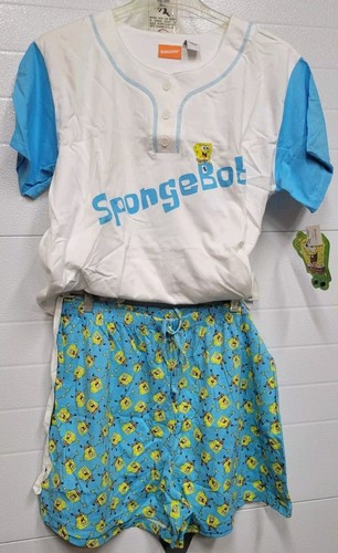 Women's Nickelodeon SpongeBob Squarepants Pajama Short Set NWT Size Large Blue