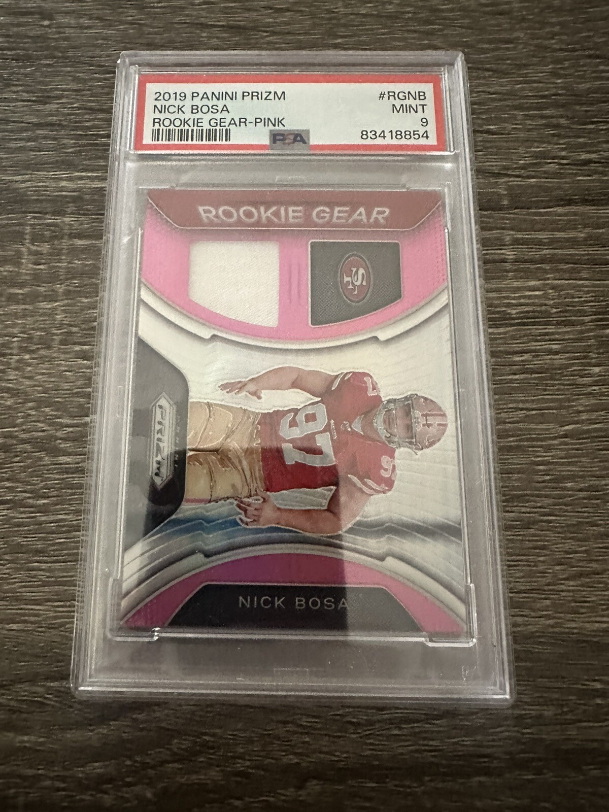 NICK BOSA 2019 PANINI PINK PRIZM ROOKIE GEAR  RC PSA 9 MINT SAN FRANCISCO 49ERS
