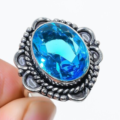 Swiss Blue Topaz Gemstone Handmade 925 Sterling Silver Jewelry Ring Sz ...