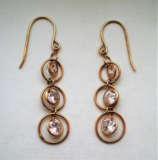 Vintage Designer Solid 14K Yellow Gold CZ Dangle Drop Pierced Earrings