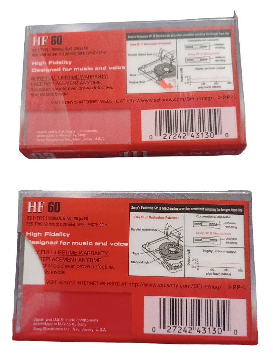 Lor of 2 SONY HF 60 Blank Audio Cassette Tape (Sealed) NOS! New