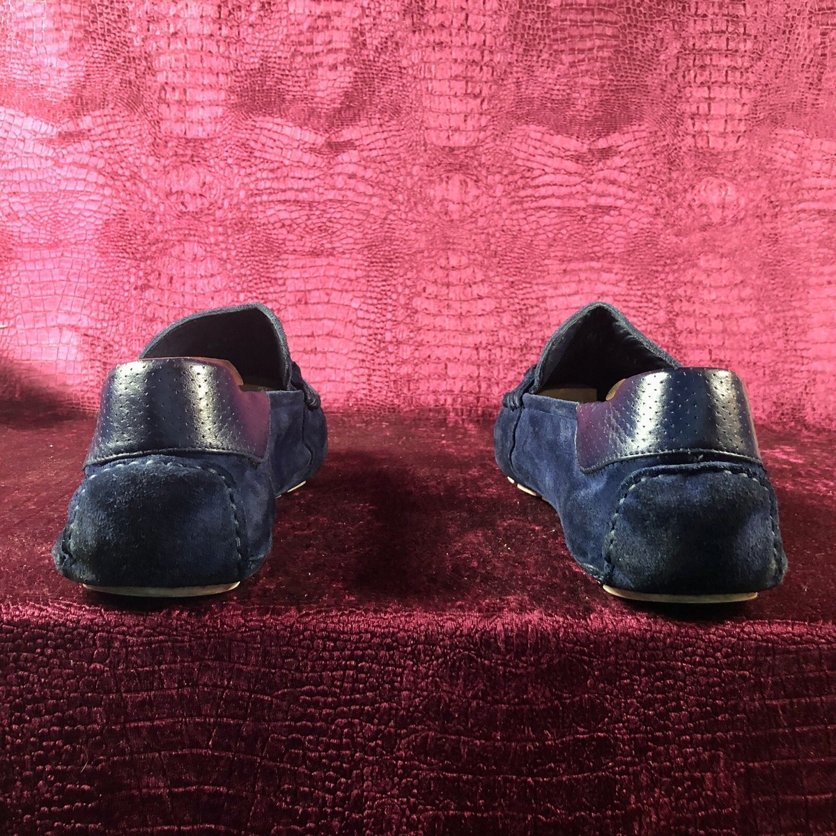 $620 Mens Gucci Blue Suede Horse Bit Loafers Sz 11 G / 12 US 