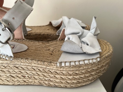 Topshop Sandals Size UK 4 White Leather Espadrille Platform Summer Holiday Beach - Picture 3 of 12