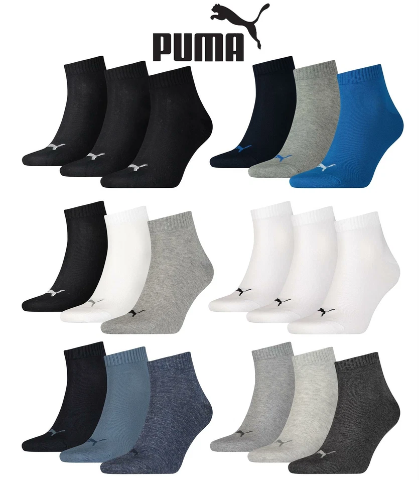 PUMA Quarter Socks Unisex Adults Cotton Ankle Trainer Sport Sock (3 PAIRS)