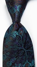 New Classic Floral Black Blue Brown JACQUARD WOVEN 100 Silk Men's Tie Necktie