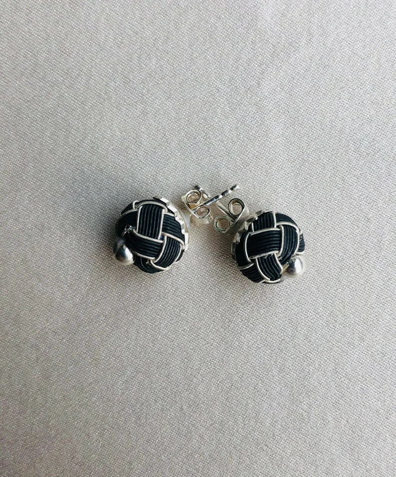 Silver Beaded Earrings, Handmade Earrings, Kazaziye Silk Wire Wrapped Studs - Image 3 of 3
