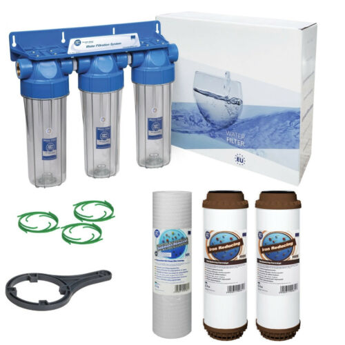 3 Stage 10" Whole House High Flow Water Filter Purifier and Iron Removal 3/4" - Afbeelding 1 van 4