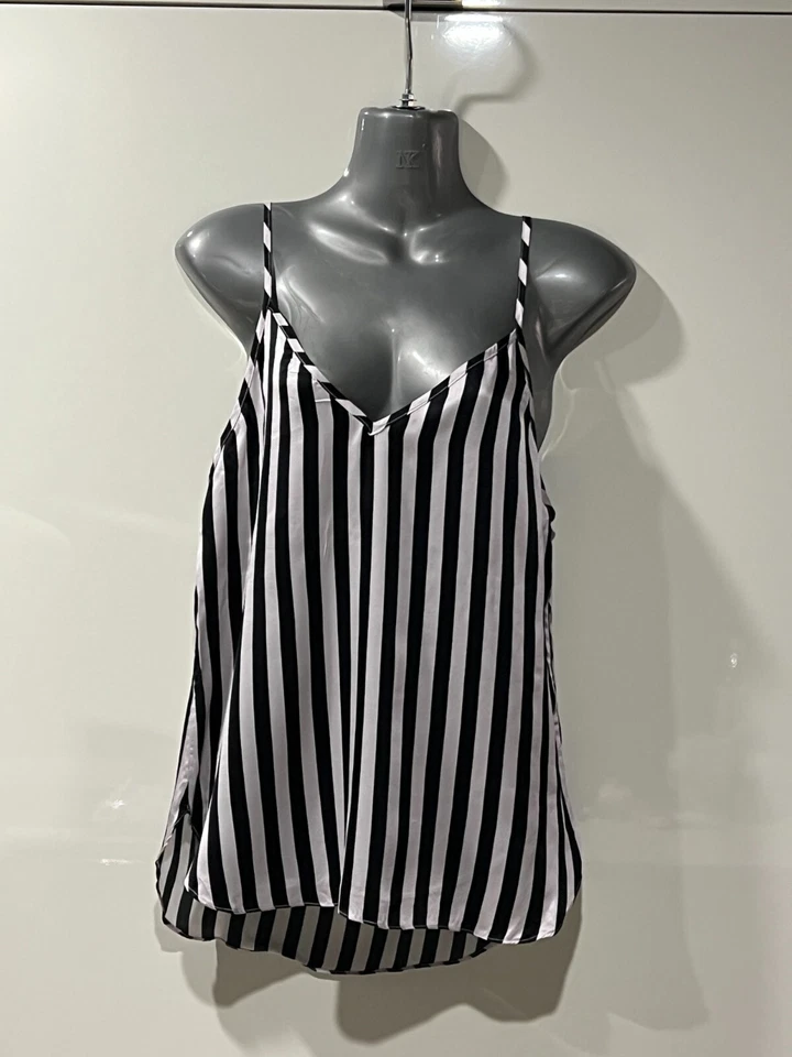 Lee Mathews Australia Negro/Gris Pálido Seda Satén Camisola, Tank, Top 2/S Foto 3 de 4