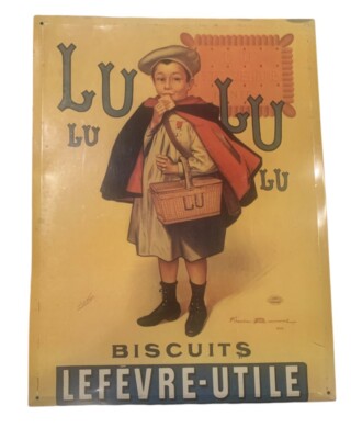 Lu Biscuits Lefevre-Utile Metal Tin Advertising Sign Wall Hanging 12  x 15.75 