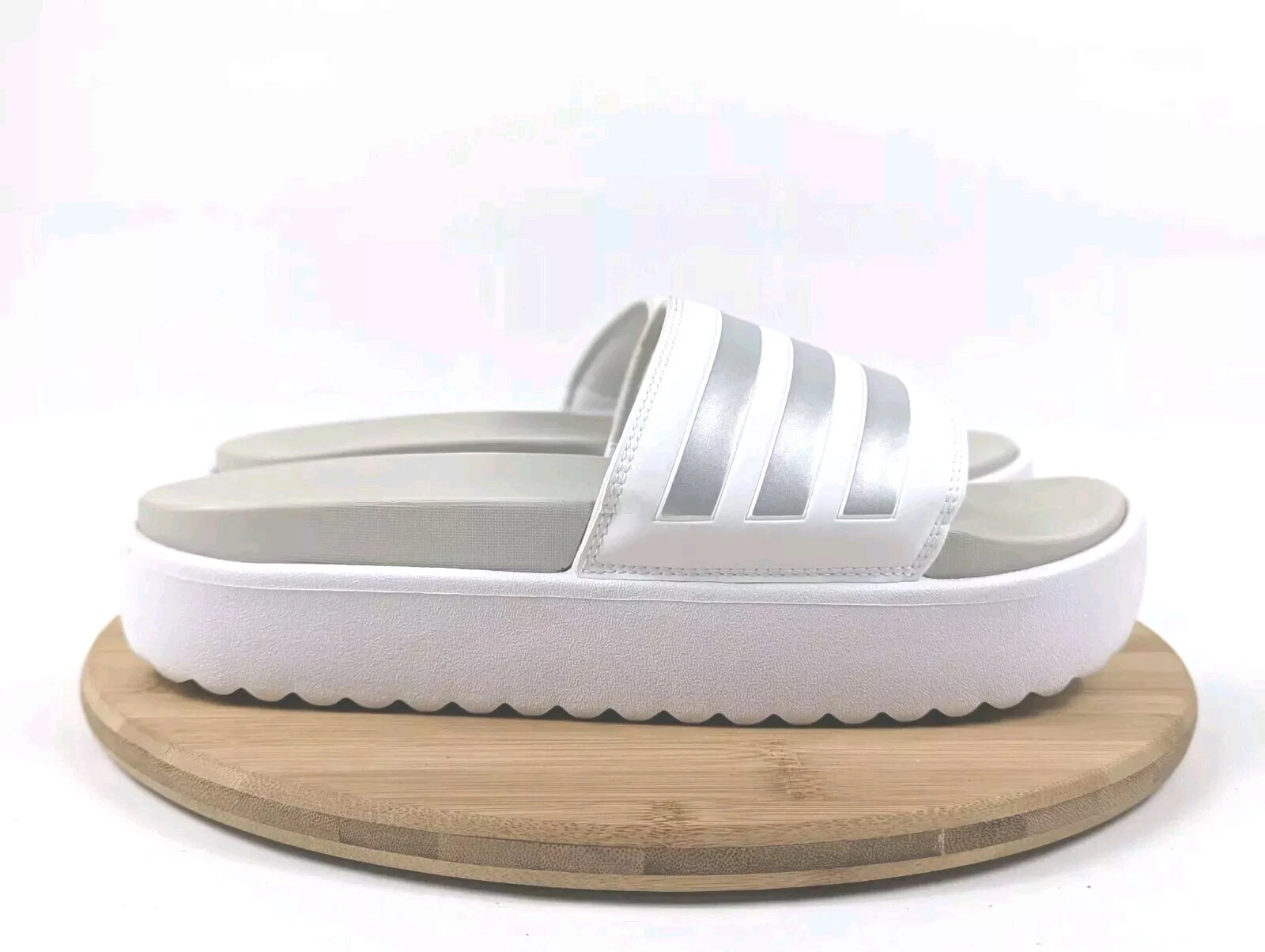Sandali Adidas platform donna 10 slide bianco argento Adilette comfort foam