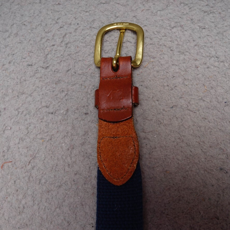 Leatherman Belt Mens 42 Blue Cotton Canvas Leather Marlin Ribbon Brass