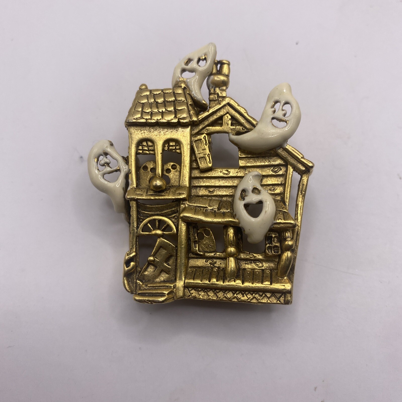 Vintage Halloween Pin Brooch Haunted House Ghosts Spo… - Gem