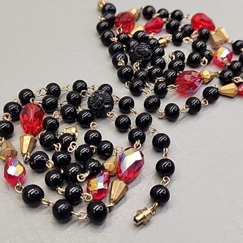 Vtg Glass Beaded Necklace Set of 2 AB Red Teardrop Black Round 21-28" - Picture 3 of 15