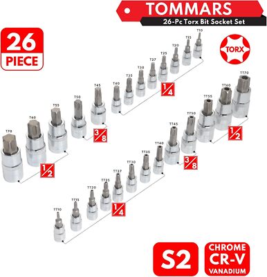 TOMMARS 26-PC Torx Socket Set, 26-Piece, Bit Socet T10-t70