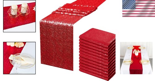 12x72 Inch Red Sequin Table Runner Pack - Perfect for Celebrations & Weddings - Picture 2 of 10