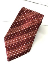 Authentic CRAVATS Of London Striped Design On Maroon 100 Woven Silk Necktie Tie
