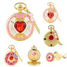 Cute Sailor Moon Theme Quartz Pocket Watch Anime Cosplay Necklace Chain Pendant