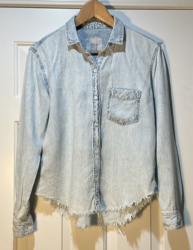 Camisa vaquera Rails Ingrid lavado ácido claro abotonada dobladillo crudo manga larga talla XS - Imagen 2 de 8