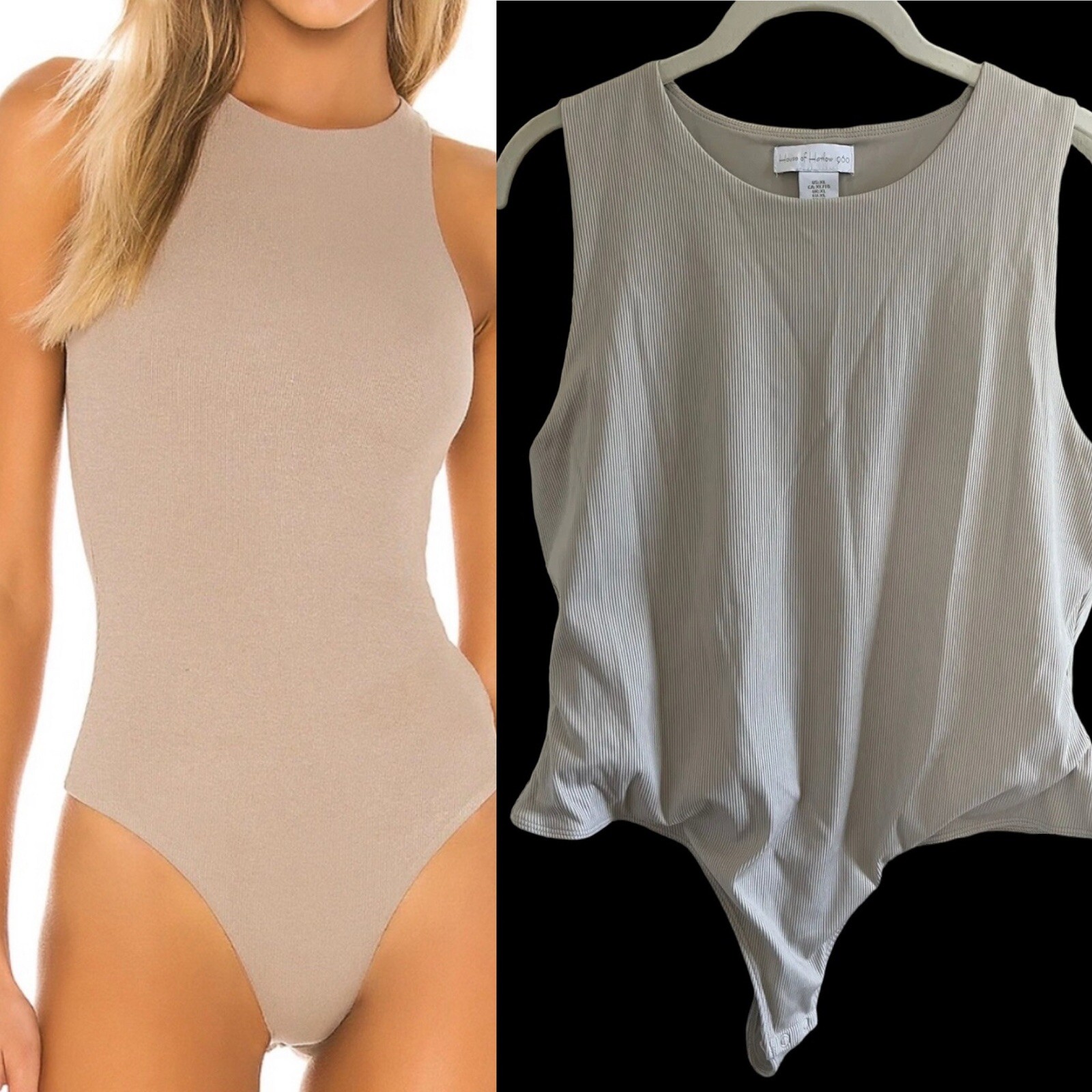 House Of Harlow 1960 Ribbed Stretch Bodysuit Sleeveless Beige Size XL NEW