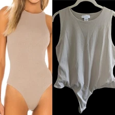 House Of Harlow 1960 Ribbed Stretch Bodysuit Sleeveless Beige Size XL NEW