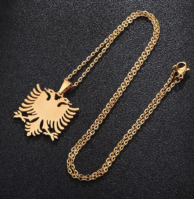 Albanian Necklace Eagle Pendant Albania Gold Shqip ria Flag Stainless Steel