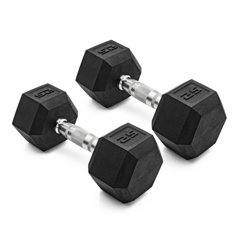 CAP Barbell 25 lb Coated Rubber Hex Dumbbell No-Roll Design - Set Of 2