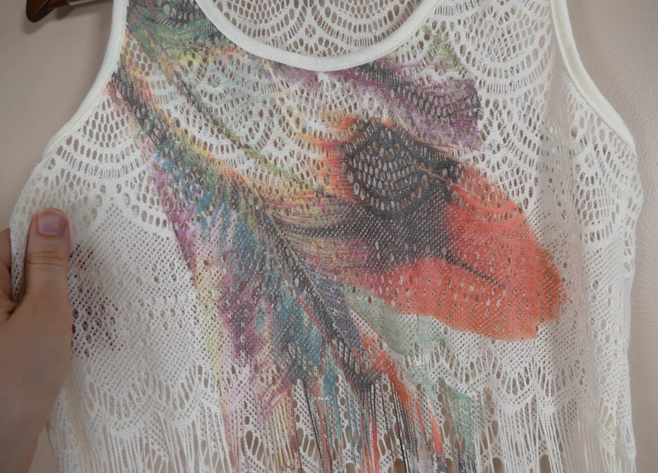 Top de Colección Sello Húmedo Para Mujer Festival Encaje Flecos Talla M Corte Transparente Coachella Playa Foto 3 de 4