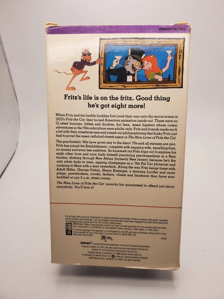 THE NINE LIVES OF FRITZ THE CAT- VHS-1974 Rare Cult Animation Film Robert Crumb - Image 4 of 4