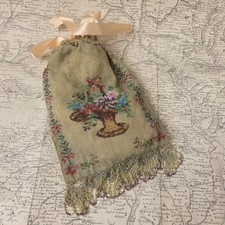 BAG BAG sandblasted glass beads 19th century bouquet of flowers antique 19thC