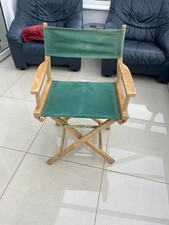 Wooden Folding Directors Chair with Green Fabric Canvas