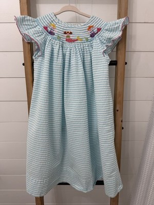 Girls Long Smocked Dress Ruffle Angel Sleeves Mermaids Size 6 By Petite Palace