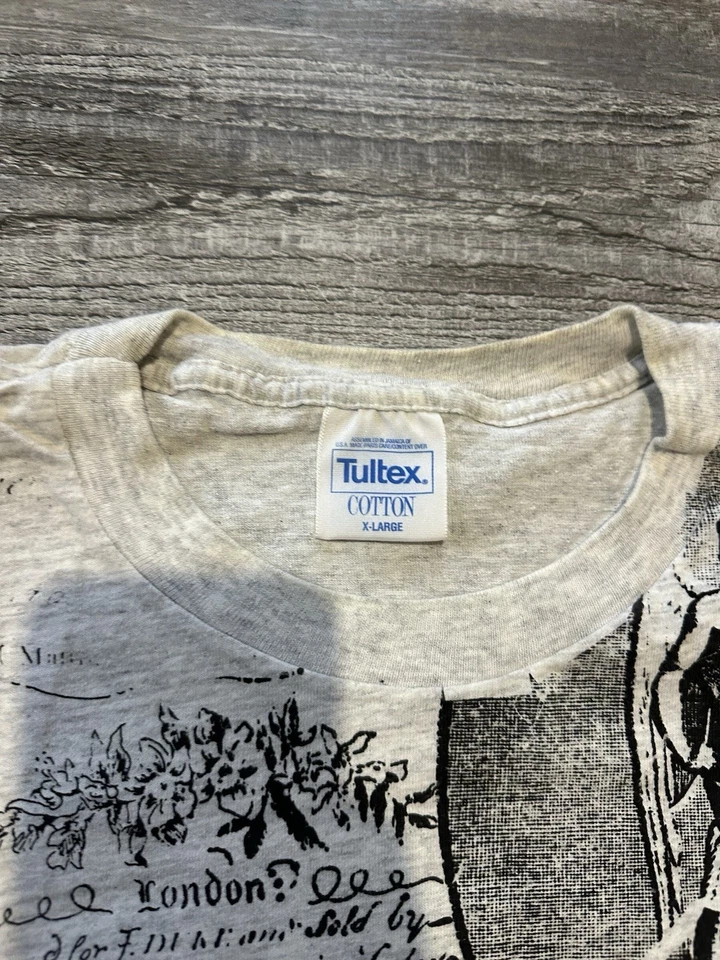 Vintage AOP Shirt XL 90s Single Stitch Europe London Statue Art Angel Astrology - Image 3 of 4