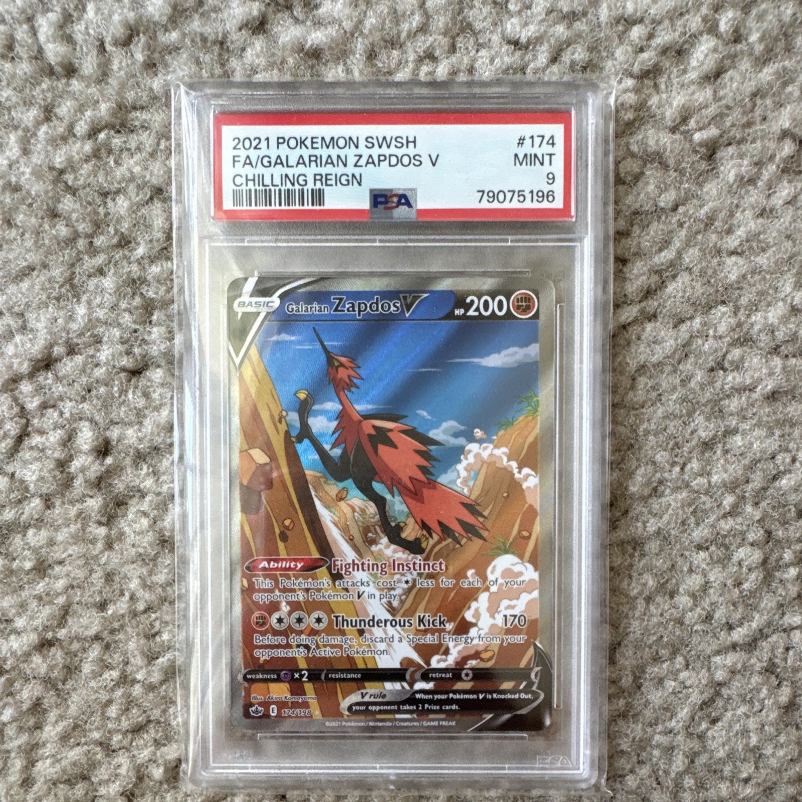 Pokemon TCG Chilling Reign SWSH06 Galarian Zapdos V FA Holo 174/198 PSA 9