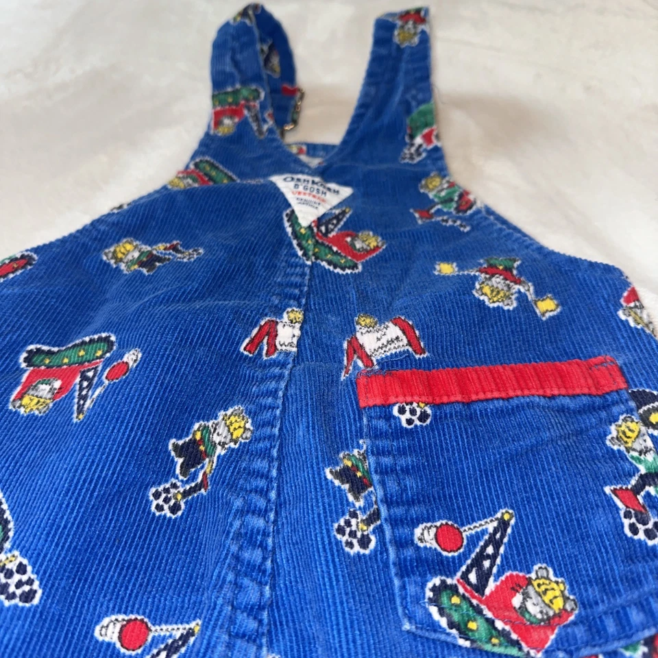 De Colección OshKosh B'Gosh Vesbak "Ratones en el Trabajo" Azul Pana Bebé Mono (24M) EE. UU. Foto 4 de 4