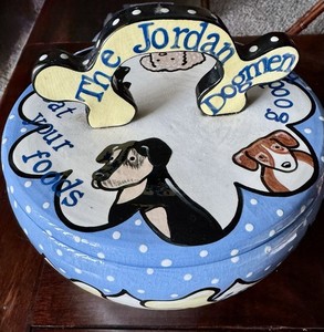 Hand Painted Ceramic Covered Dog Treat Container