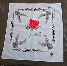 Harley Davidson Bandana White W/red Rose Upwing Eagle Made In The USA 21.5x21.5โ