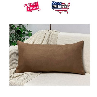 Rectangular Pillow Cover 12x24 Sand Faux Suede Wrinkle Resistant for Couch Chair