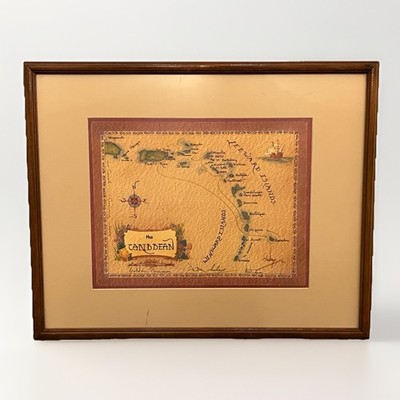 Vtg Nick Haley CARRIBEAN Framed Matted Signed Antique Style Sea Map Islands 2004