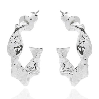 equilibrium Molten Metal Twisted Hoop Earrings, Silver Plated
