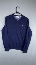 Lacoste Sweater Mens Large Navy Blue V Neck Knit Pullover Croc Logo Casual