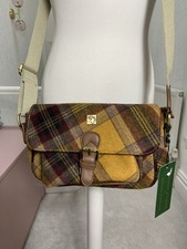 House of Tweed Small Satchel Bag Cross Body Mustard Check Tartan Adjustable