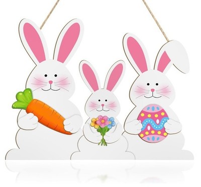 Easter Decoration Carrot Flower Egg Bunny Rabbit Wooden Door Wall Hanging Sign