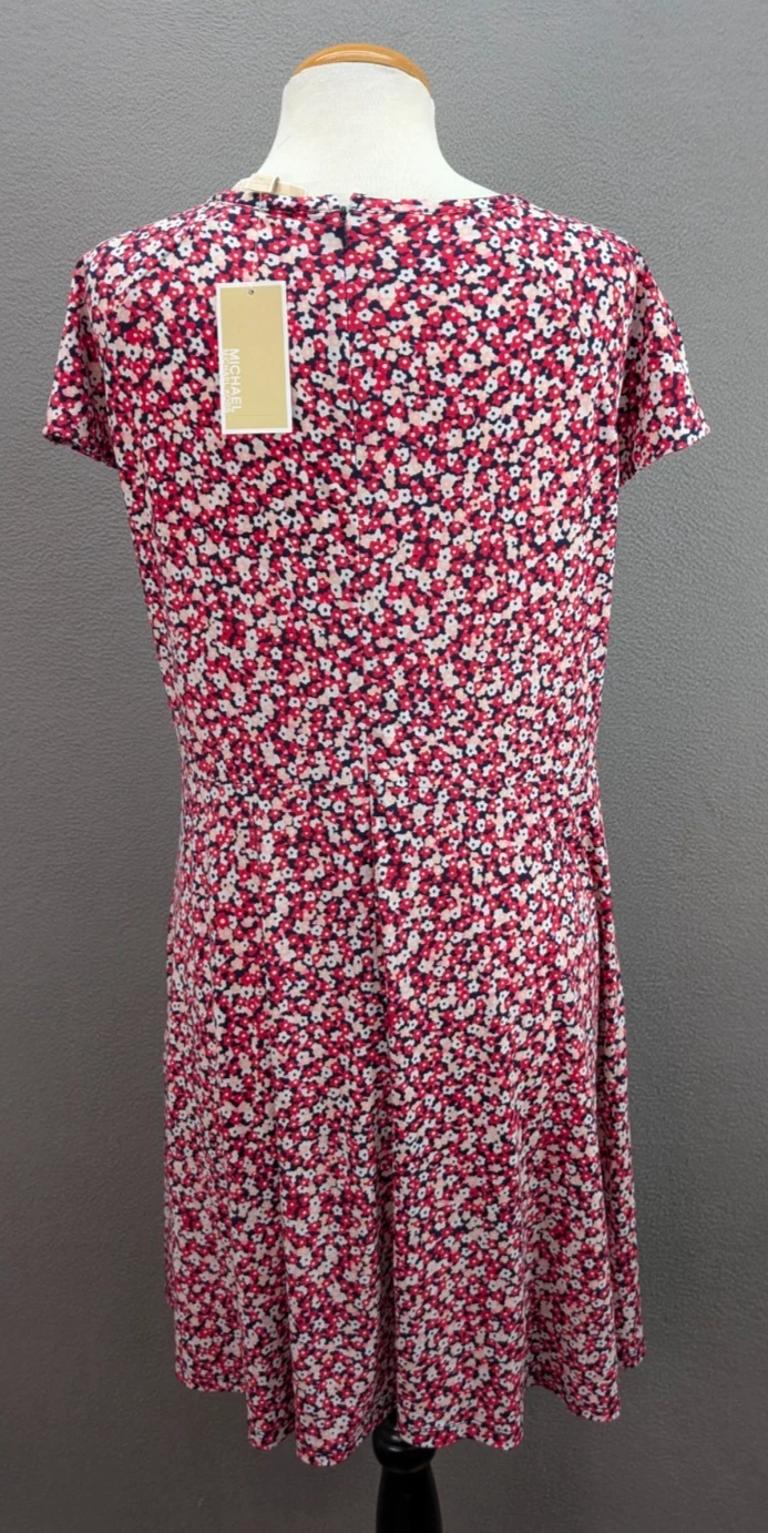 Abito donna Michael Kors grande multicolore ritaglio floreale cappuccio manica A Line nuovo con etichetta