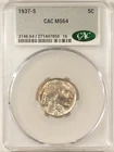 1937-S BUFFALO NICKEL - CACG MS-64, PREMIUM QUALITY+! CAC APPROVED!