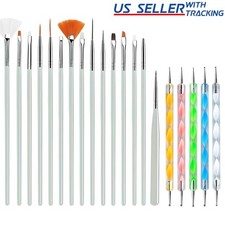 20pc Set Nail Art Design Dotting Painting Drawing Polish Brush Pen Tools White