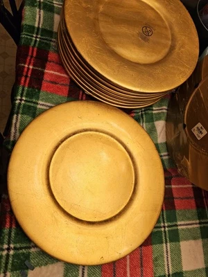 Pier 1 Imports Gold Leaf Ceramic Charger Plates 13"