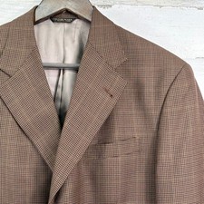 Austin Reed Blazer 40L Brown Pure Wool Houndstooth 3-Button Old Money Sport Coat