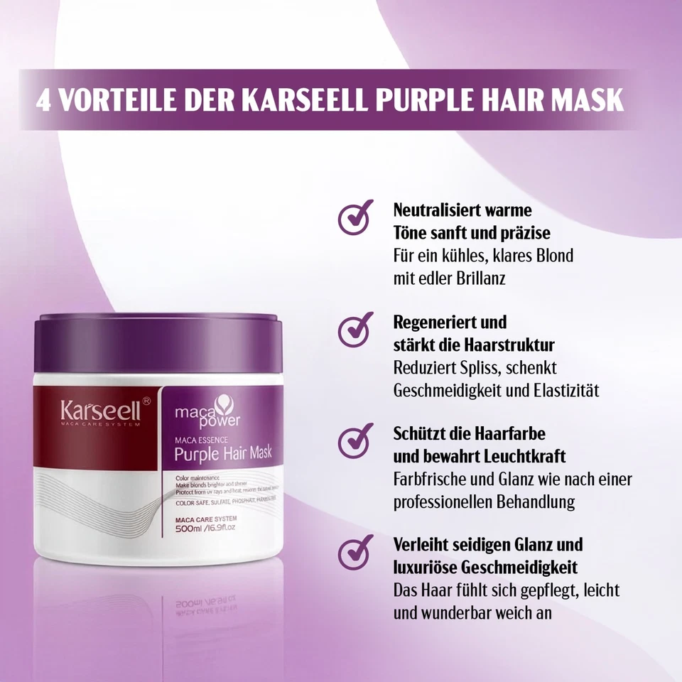 Purple Haarmaske Haarpflege für Blondes Blondiertes Graues Haar Karseell 500ml - Bild 3 von 4