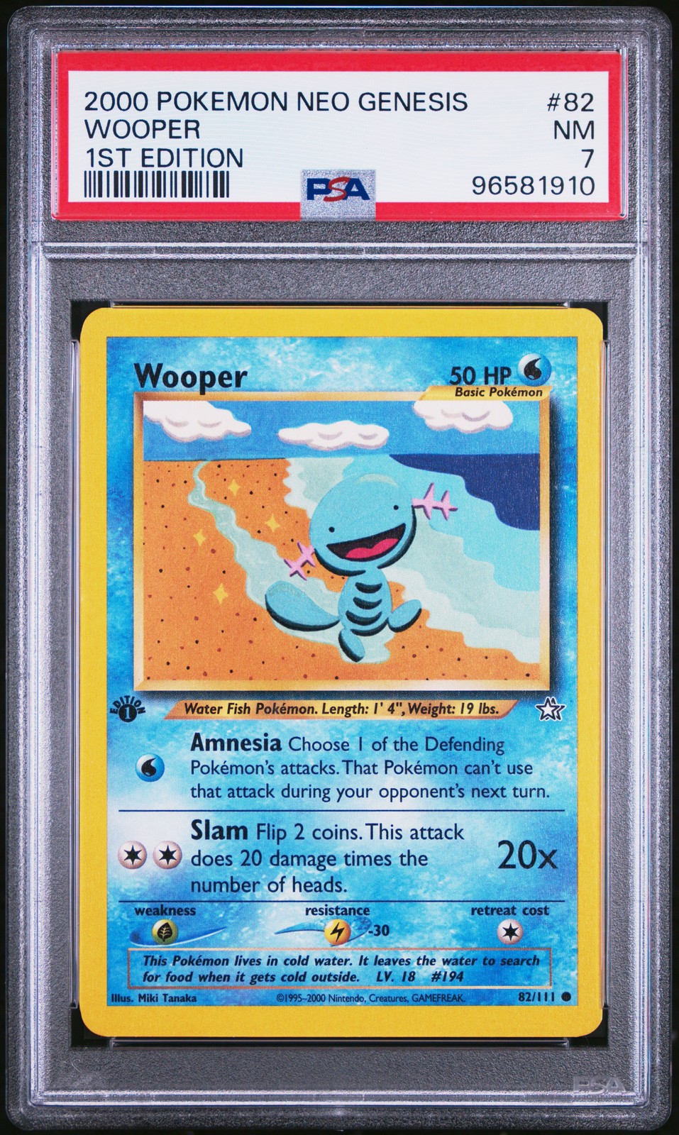 2000 POKEMON NEO GENESIS 1ST ED #82 WOOPER PSA 7