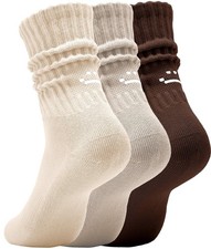 Women's Cute Scrunch Slouch Crew Socks 3Pack Retro Kawaii Chunky Ribbed Cotto...